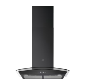 Aeg DTX3640B 60cm Curved glass chimney Hood. Black and Glass, LED lighting