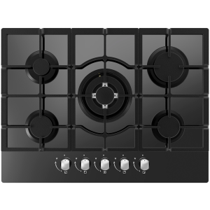 Cata UBGOG701BK 70cm Black Glass 5 Burner Nat Gas Hob