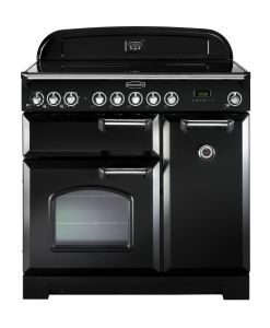 Rangemaster CDL90ECBL/C 81630 Classic Deluxe Black &amp; Chrome 90cm Electric Range Cooker With Ceramic Hob