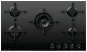 Fisher + Paykel CG905DLPGB4 Black Gas On Glass 90Cm