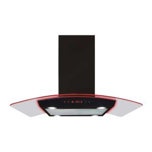 CDA EKPK90BL Curved glass island extractor with edge lighting, Ducted/re-circulating, Edge lighting in 3 colours