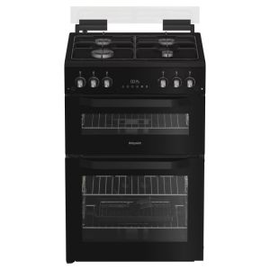Hotpoint HDG6GDCB1 Gas Double Cooker 60CM - 78L / 34L with Glass Lid