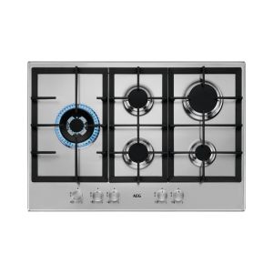 Aeg HGB75500SM 75cm Slim Gas Hob, 5 energy efficient burners Including 1 Side Triple crown Burner