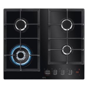 Aeg HKB64450NB 60cm Flamelight, Gas on glass hob, StepPower controls, LED display