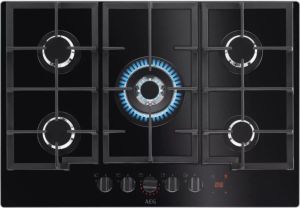 Aeg HKB75450NB 75cm Flamelight, Gas On Glass Hob, StepPower controls, LED display