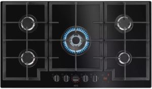 Aeg HKB95450NB 90cm Flamelight, Gas On Glass Hob, StepPower controls