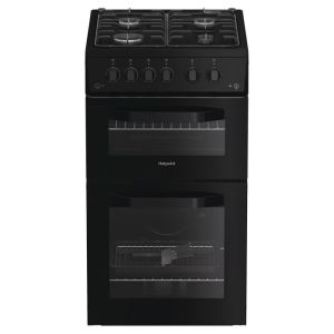 Hotpoint HTG5GCB Gas Twin Oven Cooker 50CM - Black