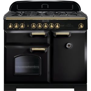 Rangemaster CDL100DFFBL/B Classic Deluxe 100cm Dual Fuel Range 115540 Black and Brass