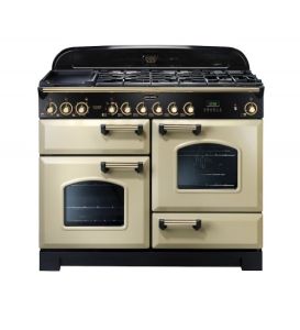 Rangemaster CDL110DFFCR/B 79810 Classic Deluxe Duel Fuel 110cm  Range Cooker Cream and Brass