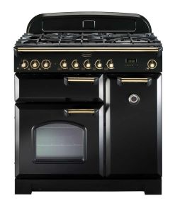 Rangemaster CDL90DFFBL/B 80950 Classic Deluxe 90cm Dual Fuel Range Cooker Black and Brass