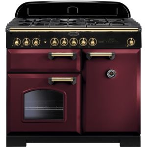 Rangemaster CDL100DFFCY/B Classic Deluxe 100cm Dual Fuel Range 115560 Cranberry and Brass