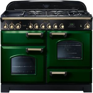Rangemaster CDL110DFFRG/B 112900 Classic Deluxe Duel Fuel 110cm  Range Cooker Green and Brass