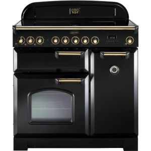 Rangemaster CDL90ECBL/B 81620 Classic Deluxe Ceramic 90cm Electric Range Cooker Black and Brass