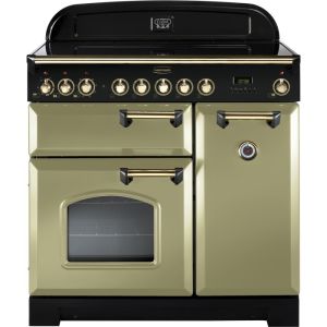 Rangemaster CDL90EIOG/B 114690 Classic Deluxe 90cm Induction Range Cooker Olive Green and Brass