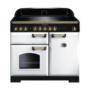 Rangemaster CDL100EIWH/B - 100cm Classic Deluxe Induction Range 114040 White and Brass