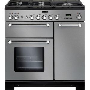 Rangemaster KCH90DFFSS/C 98760 Kitchener 90cm Dual Fuel Range Cooker In Black