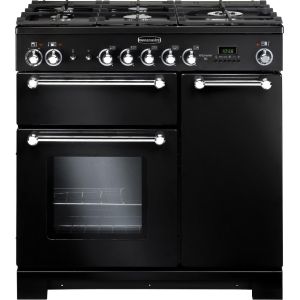 Rangemaster KCH90NGFBL/C 116750 Kitchener 90cm Dual Fuel Range Cooker In Black and Chrome