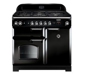 Rangemaster CLA100DFFBL/C Classic 100cm Dual Fuel Range 116880 Black and Chrome