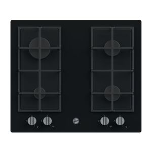 Hoover HVG6K3B 60 cm Gas Hob, 4 burners, Front control, Cast Iron Pan Supports, Black Glass