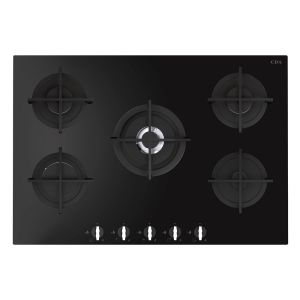 CDA HVG781BL Five burner gas on glass hob, Cast iron pan supports, Wok burner