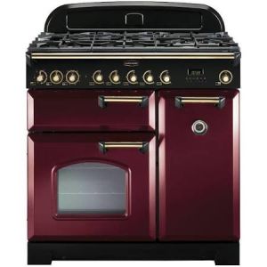 Rangemaster CDL90DFFCY/B 84490 Classic Deluxe 90cm Dual Fuel Range Cooker Cranberry and Brass