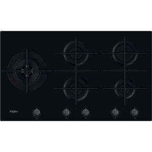 Whirlpool GOWL958/NB W Collection Gas On Glass 90 Cm Cast Iron, Flexi Lame Full Width Grids