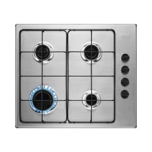 Zanussi ZGNN640X 60cm wide 4 burner gas hob. Side rotary controls. Enamel pan supports.