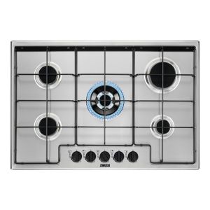 Zanussi ZGNN752X 75cm wide 5 burner gas hob with triple crown burner. Enamel pan supports. Flame sa