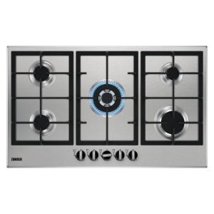 Zanussi ZGNN955X 90cm wide 5 burner gas hob with 1 triple crown burner. Cast iron pan supports. Fla