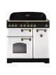 Rangemaster CDL90EIWH/B 113740 Classic Deluxe 90cm Induction Range Cooker White and Brass