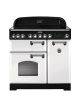 Rangemaster CDL90ECWH/B 114280 Classic Deluxe Ceramic 90cm Electric Range Cooker White and Brass