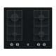 Hoover HVG6K3B 60 cm Gas Hob, 4 burners, Front control, Cast Iron Pan Supports, Black Glass